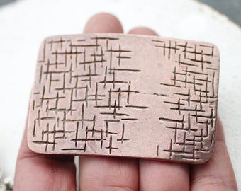 Antique Copper Modern Belt Buckle – Etched Scratch Design – Rectangle Buckle for Snap Belts – Industrial Artistic Look, GS312ac