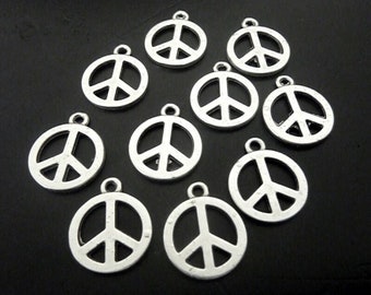 10 Silver Charms, Sterling Silver Plated, Charms Pendant, Peace Pendants, Metal Pendants Necklace Making Supply, ZM487as