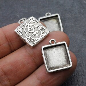 5pcs Open Bezel Square Pendant Blank Resin Bezel Mosaic Mountings Cabochon Setting, Cabochon Settings, Bezel Cup Setting, Resin Bezel ZM1029