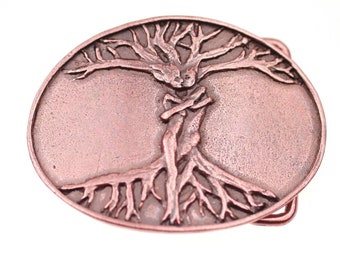 Tree of Life Belt Buckle: Antique Copper Pewter, Fits 4cm Belts - GS310ac