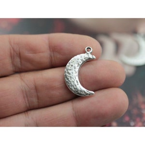 Bulk 10 Moon Charms, Sterling Silver Plated, Moon Pendant, Silver Moon, Earrings, Pendant Nacklaces, wholesale jewelry Supplies, ZM598as