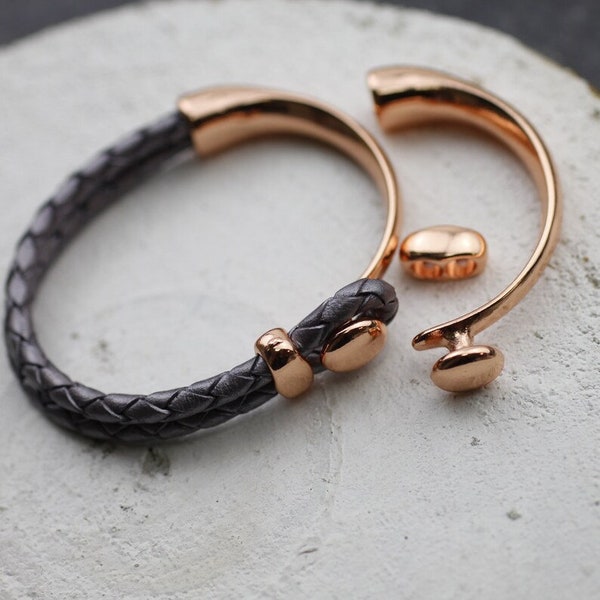 1 Set Button Top Half Cuff Bracelet Set For Round Cord, Rose Gold, Leather Bracelet Findings, Bracelet Clasp, Wholesale Price , ZM126rg