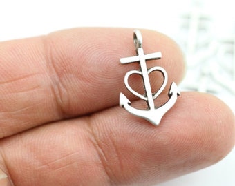 10pcs Antique Silver Faith Hope Love Anchor Charms: ZAMAK Pendants - zm845as