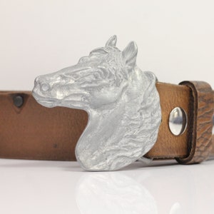 Westerse riemgesp grijs zilver paardenhoofd, cadeau cowboy ruiter, vintage stijl uniseks accessoire, verstelbare leren riemen, GS281raw