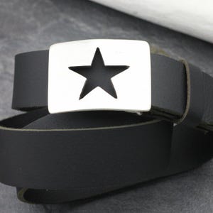 Star Cutout Belt Buckle – Smooth Rectangle Snap-On Metal Buckle for Leather Belts – Western Style Belt Accessory  GS334