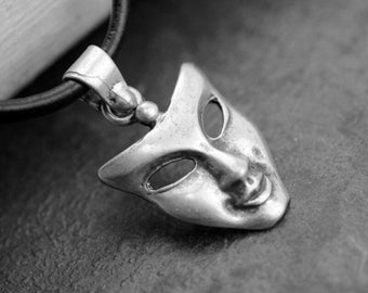 Venetian Mask Pendant, Masquerade Face Necklace, Theater Mask Charm, Carnival Jewelry, Gothic Pendant Gift - P2101