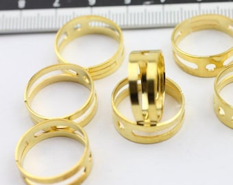 10 Raw Brass Ring Settings, Adjustable Ring 17mm, Wholesale Jewelry, Mother Day's Gift, ZM817