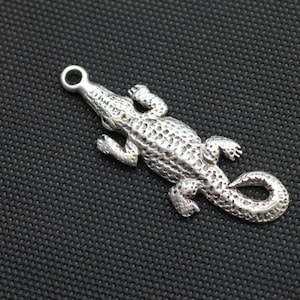 5 Alligator Crocodile Charms, Sterling Silver Plated, Crocodile Charms Pendant, Antique Silver, Jewelry Making, ZM691as