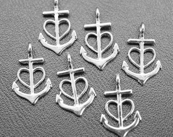 10pcs Rhodium Anchor Cross Charms: Faith Hope Love Pendants - zm845rh