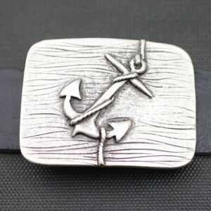 Antique Silver Anchor Rope Belt Buckle, Nautical Buckle with Wave Pattern, Snap Buckle for Leather Strap, Rectangle Sea Accessory GS201