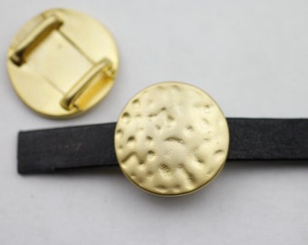 5 perles coulissantes martelées en or mat - Composant zamak 26 mm - zm315mg