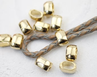 10個入り ゴールドメッキ スライダービーズ：ZAMAK ブレスレットビーズ (11 x 6 mm) - zm191go