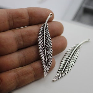 5pcs Silver Dangle Leaf Earrings Charm, Long Leaf Charm Pendants, Thin Leaf Charm Earrings, Leaf Pendant Necklace, Wholesale, ZM1131