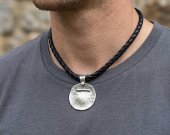 Hammered Round Pendant, Large Silver Disc Pendant, Statement Necklace Pendant, Artisan Jewelry Charm, Circle Pendant, Gift for Her - PE5079