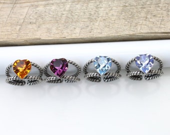 Swarovski Crystal Heart Ring: Antique Silver Adjustable Statement Jewelry - FR101as-Sw