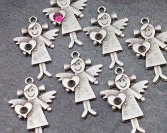 10 Silber Engel Charms, Antike Silber Engel Anhänger, Herz Charms, Schutzengel Charms, ZM984as