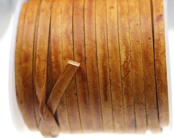 Light Brown Genuine Leather Cord: Flat 5x2mm Jewelry Making Band