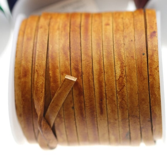 Light Brown Genuine Leather Cord: Flat 5x2mm Jewelry Making Band