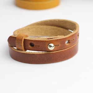 Double wrap Genuine Leather Bracelet, Cognac Brown Wrapped Bracelet, Adjustable leather bracelet, Gift Women Men Leather bracelet,LB43-02
