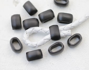マットブラック ZAMAK ビーズ 10個入り：ブレスレット留め具用スペーサービーズ (11 x 6 mm) - zm191mb