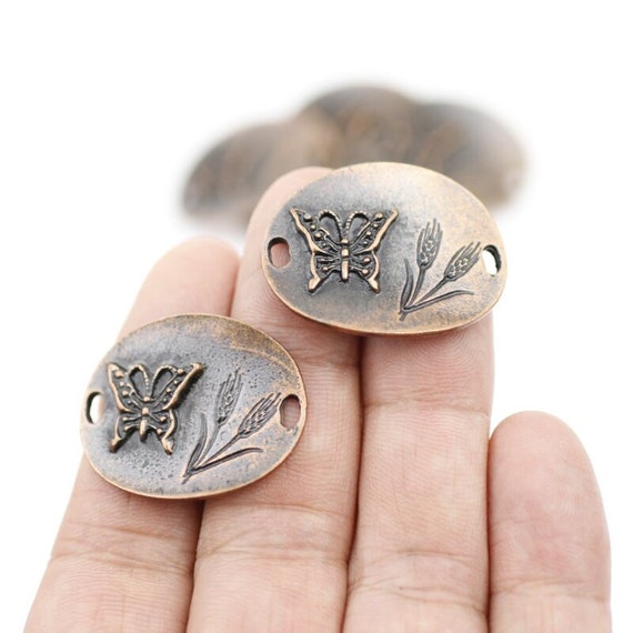 5pcs Antique Bronze Butterfly Charms: Oval ZAMAK Connector