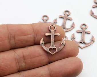 10  Faith Hope Love Symbol Charm, Double Sided Anchor, Copper Plated Faith Hope Love Pendant Charms, Wholesale Jewelry Supplies, ZM514ac