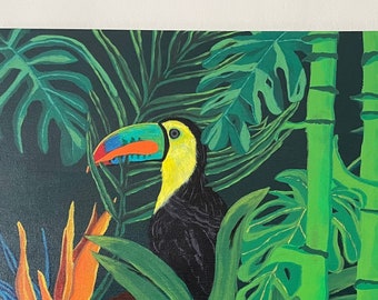 Le Toucan, tableau unique fait main peinture acrylique œuvre originale