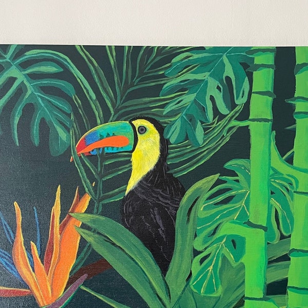 Le Toucan, tableau unique fait main peinture acrylique œuvre originale