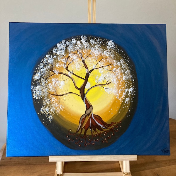 L’Ancrage, arbre de vie, tableau unique et original, peinture acrylique, fait main
