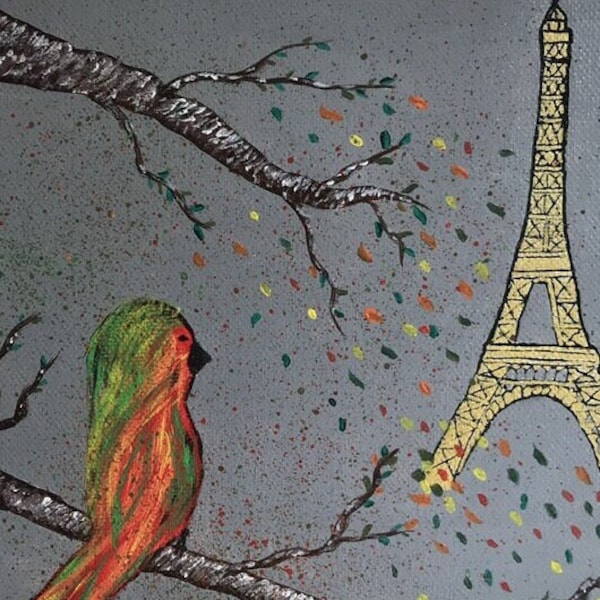Titi à Paris, tableau unique original, peinture acrylique, fait main