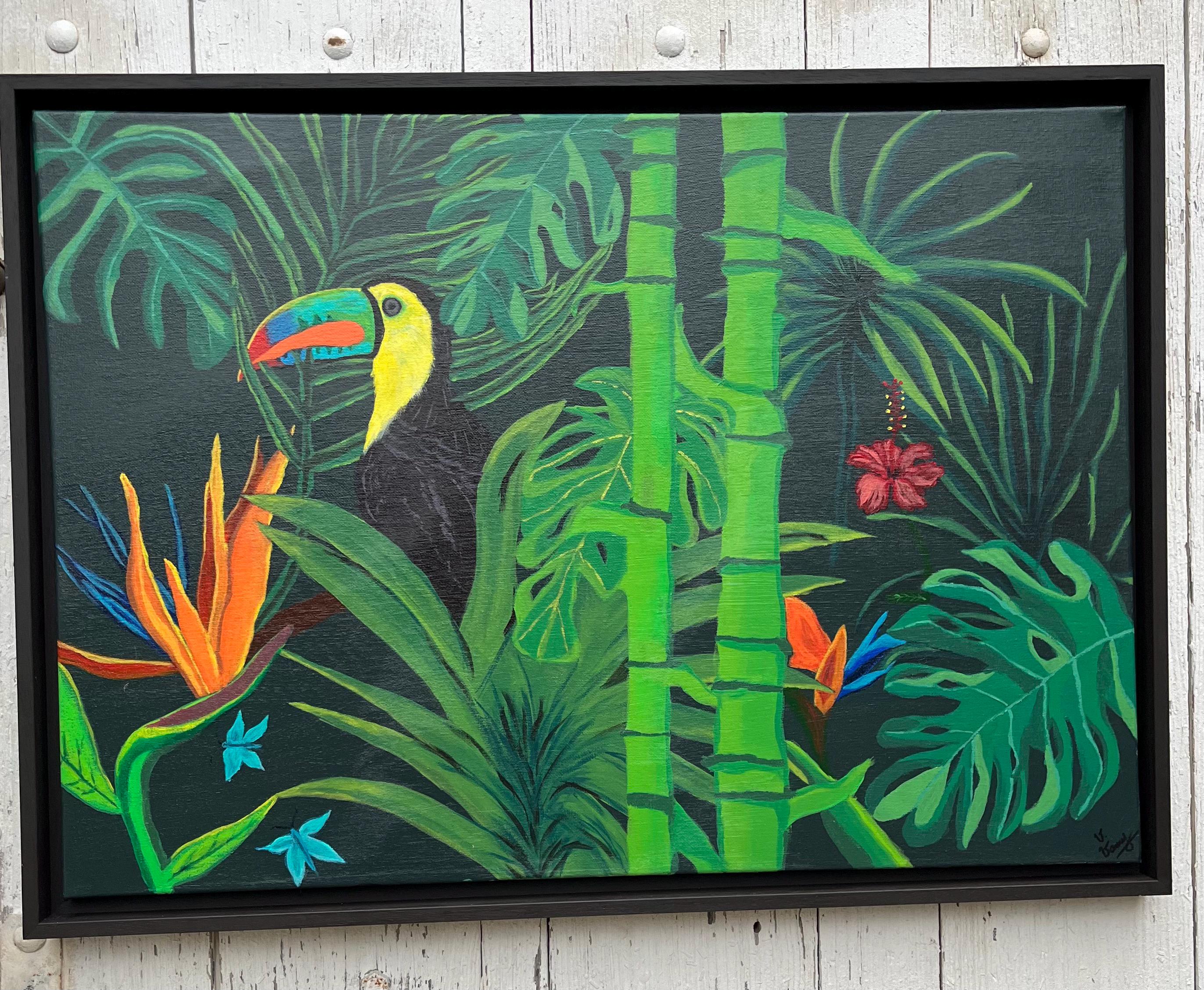 オオハシ　原画　油絵　アート　手描き オオハシ、ユニークな手作りのアクリル画、オリジナルアート作品