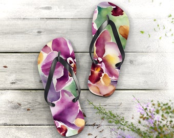 beautiful orchid pattern flip flops, perfect for the upcoming summer season gift for her gifr for mom