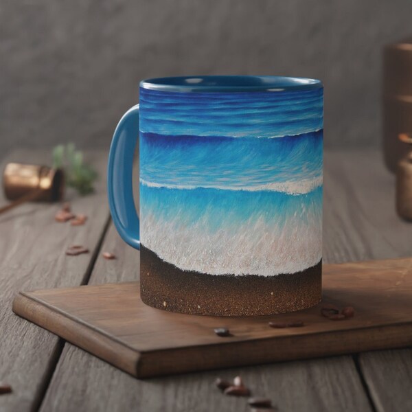 Original Taza de cerámica, el regalo perfecto para amantes del arte, el mar y el café, por Artequintana, 11oz, "la Mar", Laura Quintana