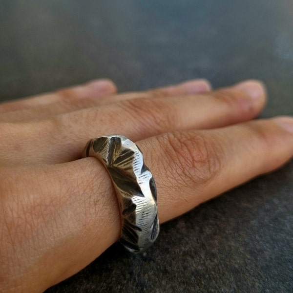 Mens Silver Brutalist Rustic Ring | Oxidized Metal Rustic Textured Ring | Brutalist Jewelry | Summer Jewelry
