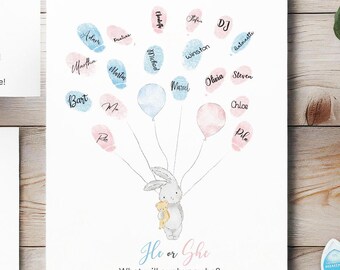 Bunny Gender Reveal Guest Book: Fingerprint Balloons (Digital Download)