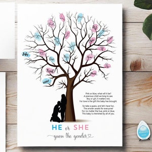 Drzewo odcisków palców dziecka, ujawnienie płci, kobiety w ciąży, para w ciąży, drzewo odcisków palców, plakat z wierszem na baby shower, natychmiastowe pobranie,