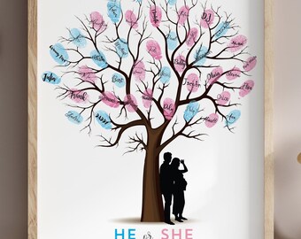 Gender Reveal Fingerprint Tree: Baby Shower Guestbook Poster (Instant Download)