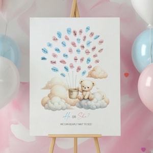 Bear gender reveal ideas he or she fingerprint guest book printable baby gender guess voting sign boy girl baby shower game INSTANT DOWNLOAD