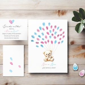 Libro de huellas oso revelación de género, ¿él o ella? Ideas imprimibles, juego para adivinar bebé niño o niña, baby shower,JPEG INSTANTÁNEA