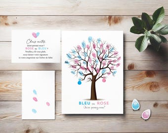 French Gender Reveal Fingerprint Tree: Baby Shower Guestbook (PDF)