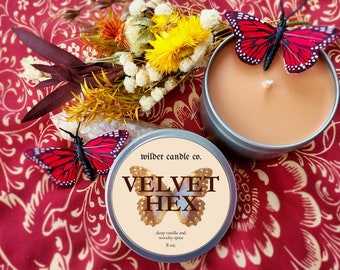 VELVET HEX - Smoked Vanilla, Cinnamon and Champagne | Moody Candles | 8oz Soy Candles | Witchy Candles | Bookish Candles | Candle Gifts