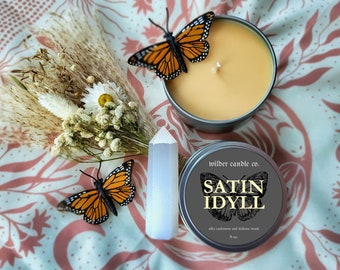 SATIN IDYLL - Cozy Cashmere Musk and Pipe Tobacco | Moody Candles | 8oz Soy Candles | Witchy Candles | Bookish Candles | Candle Gifts