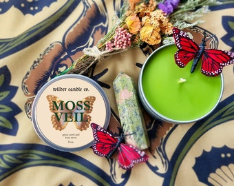 MOSS VEIL - Oakmoss and Amber, Petrichor and Redwoods | Moody Candles | 8oz Soy Candles | Witchy Candles | Bookish Candles | Candle Gifts