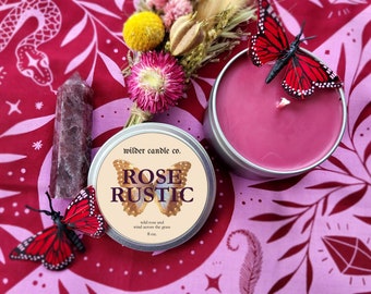 ROSE RUSTIC - Bohemian Rose and Coriander Rosewood | Moody Candles | 8oz Soy Candles | Witchy Candles | Bookish Candles | Candle Gifts