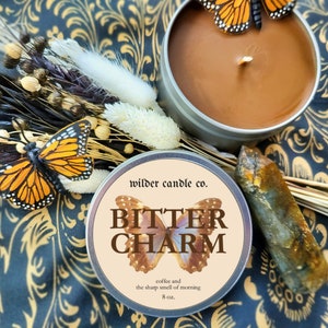 BITTER CHARM Dark Roast Coffee, Espresso, and Hazelnut Moody Candles 8oz Soy Candles Witchy Candles Bookish Candles Candle Gifts image 3