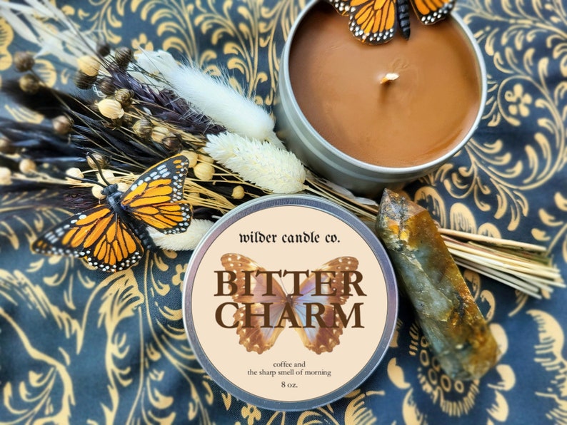 BITTER CHARM Dark Roast Coffee, Espresso, and Hazelnut Moody Candles 8oz Soy Candles Witchy Candles Bookish Candles Candle Gifts image 3