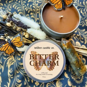 BITTER CHARM Dark Roast Coffee, Espresso, and Hazelnut Moody Candles 8oz Soy Candles Witchy Candles Bookish Candles Candle Gifts image 2