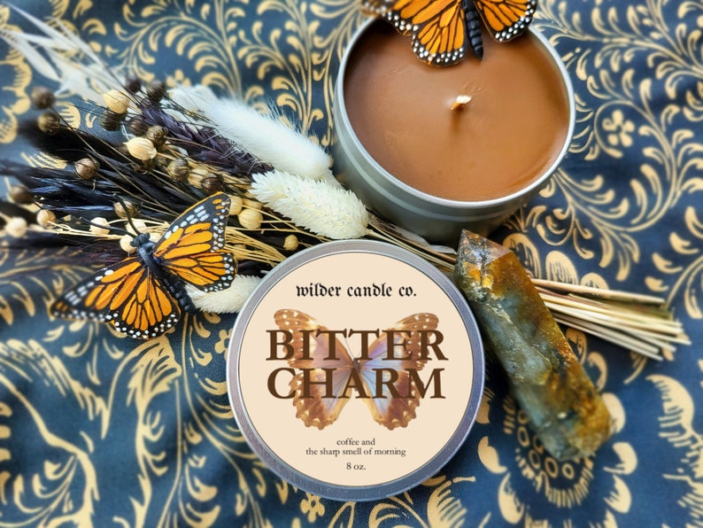 BITTER CHARM Dark Roast Coffee, Espresso, and Hazelnut Moody Candles 8oz Soy Candles Witchy Candles Bookish Candles Candle Gifts image 2