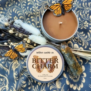 BITTER CHARM Dark Roast Coffee, Espresso, and Hazelnut Moody Candles 8oz Soy Candles Witchy Candles Bookish Candles Candle Gifts image 1