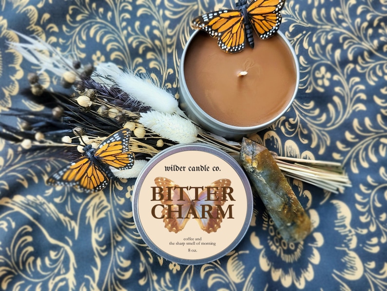 BITTER CHARM Dark Roast Coffee, Espresso, and Hazelnut Moody Candles 8oz Soy Candles Witchy Candles Bookish Candles Candle Gifts image 1